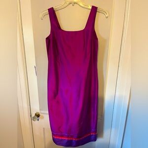 Purple 100% silk dress with beaded detailing/trim